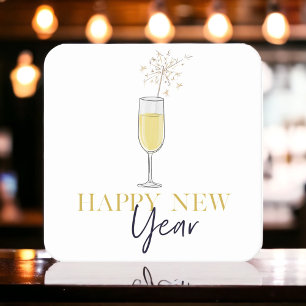 Happy New Year Champagne Sparkler Party Square Paper Coaster