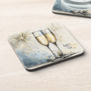 Happy New Year Champagne Toast Coaster
