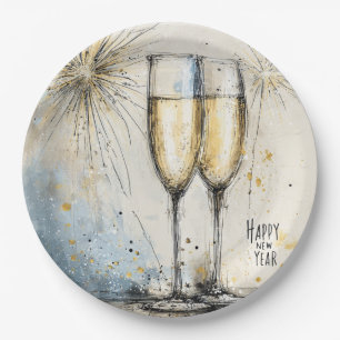 Happy New Year Champagne Toast Paper Plate