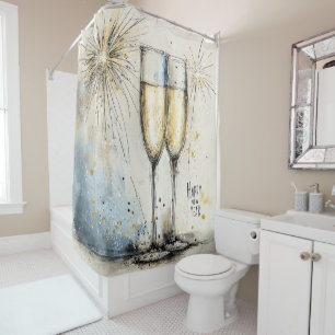 Happy New Year Champagne Toast Shower Curtain