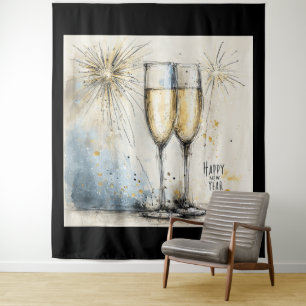 Happy New Year Champagne Toast Tapestry