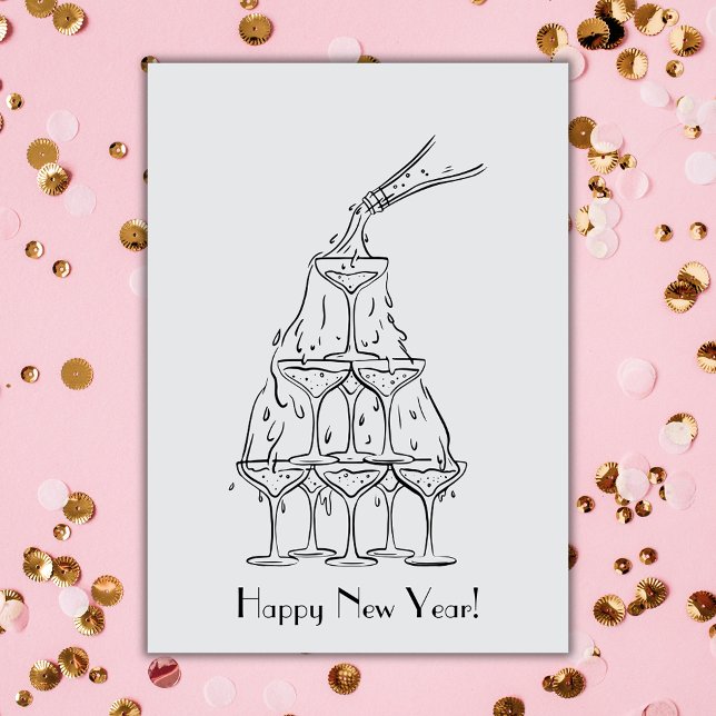 Happy New Year Champagne Tower Greeting Card (Creator Uploaded)