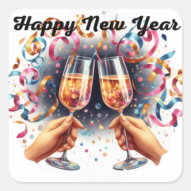 Happy New Year, champagne wishes Square Sticker (Front)