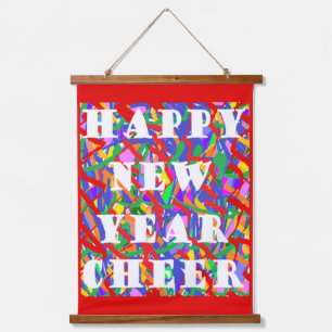 Happy new year cheer design mixed colours with tex hanging tapestry