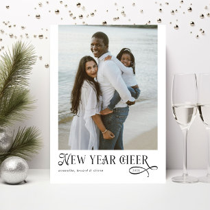 Happy New Year Cheer Modern Family 4 Photo Collage Holiday Card