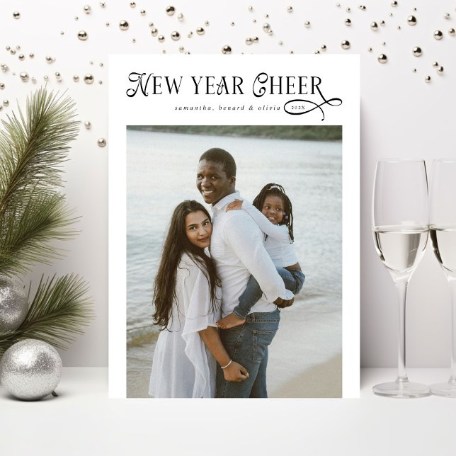 Happy New Year Cheer Modern Family 4 Photo Collage Holiday Card (Creator Uploaded)