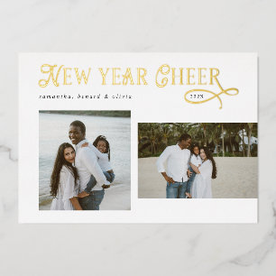 Happy New Year Cheer Modern Family  Photo Collage Foil Holiday Card