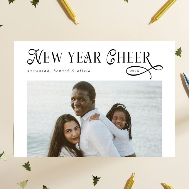 Happy New Year Cheer Modern Family  Photo Collage Holiday Card (Creator Uploaded)