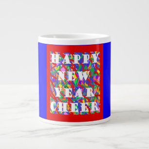 Happy New Year Cheer seasonal design bright colour Large Coffee Mug