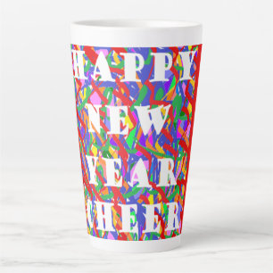 Happy New Year Cheer seasonal design bright colour Latte Mug