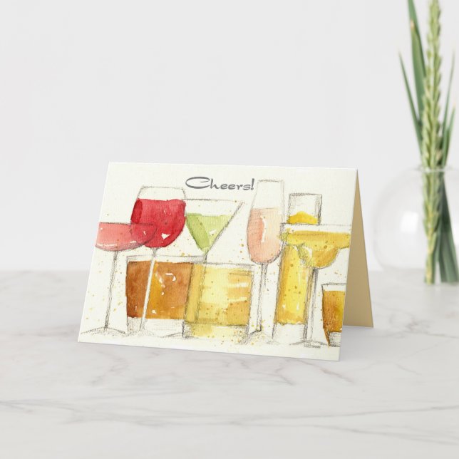 Happy New Year Cheers Cocktail Glasses Spatter Card (Front)