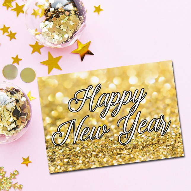 Happy New Year Chic Gold Glitter Custom 2024 Card (Creator Uploaded)
