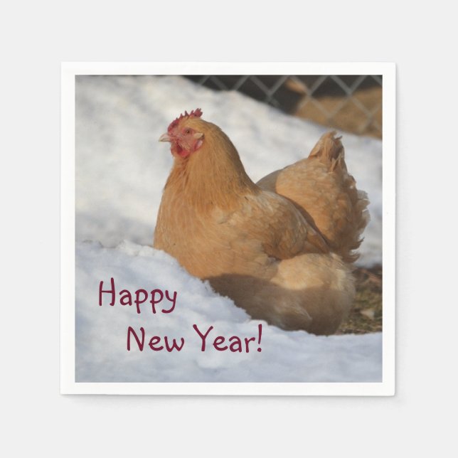Happy New Year Chicken Paper Napkin (Front)