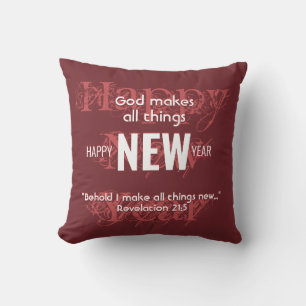 HAPPY NEW YEAR Christian Scripture Custom BURGUNDY Cushion