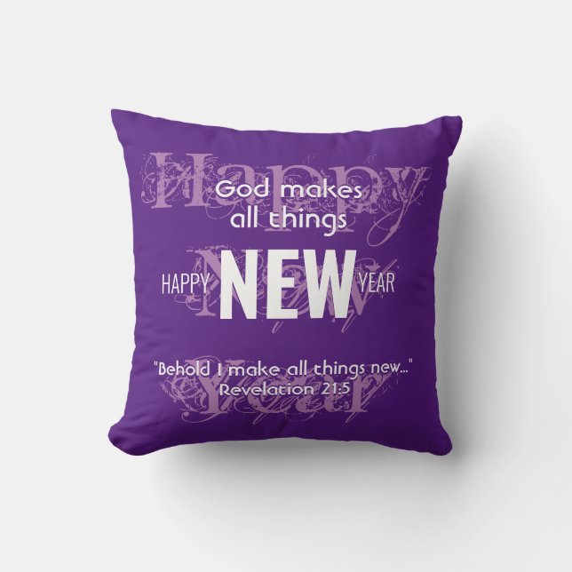 HAPPY NEW YEAR Christian Scripture Custom PURPLE Cushion (Front)