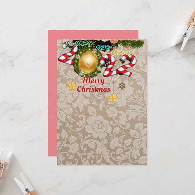 Happy New Year, Christmas, 2022 Invitation (Front/Back In Situ)