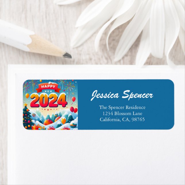 Happy New Year Christmas Tree Gifts Return Address Label (Insitu)