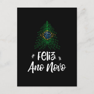 Happy New Year Christmas tree with Brazilian flag Holiday Postcard
