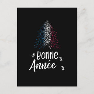 Happy New Year Christmas tree with French flag Holiday Postcard