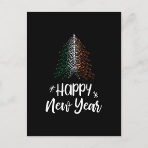 Happy New Year Christmas tree with Irish flag Holiday Postcard