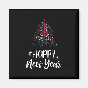 Happy New Year Christmas tree with UK flag Magnet