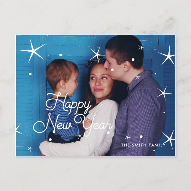 Happy New Year classic family photo Postcard (Front)