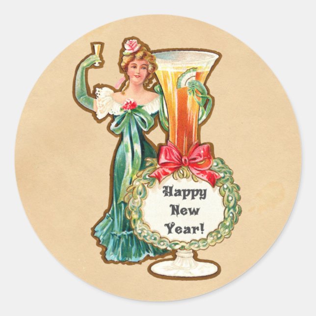 Happy New Year Classic Round Sticker (Front)