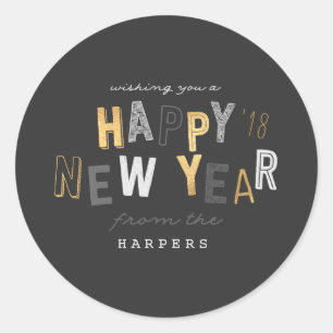 HAPPY NEW YEAR CLASSIC ROUND STICKER