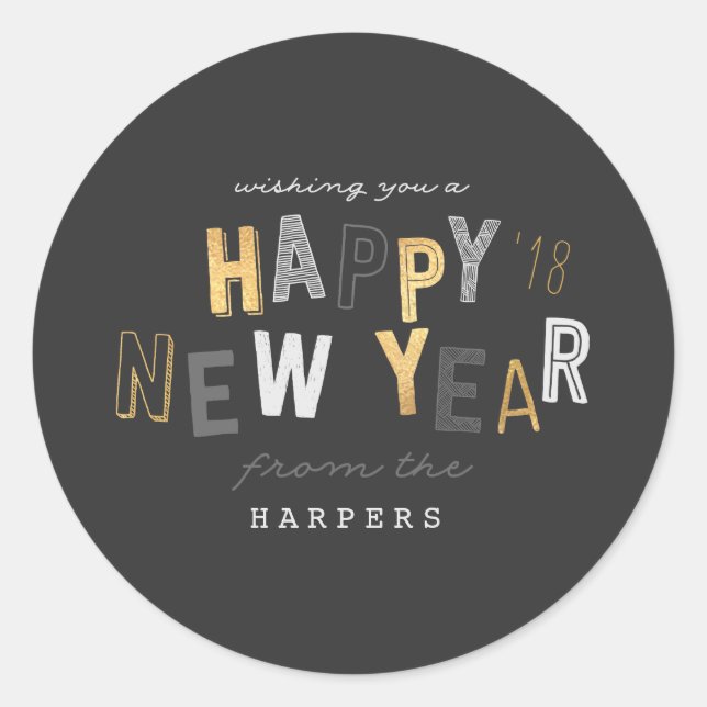 HAPPY NEW YEAR CLASSIC ROUND STICKER (Front)