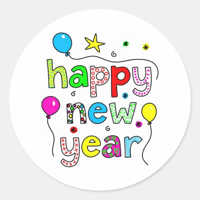 Happy New Year Classic Round Sticker (Front)
