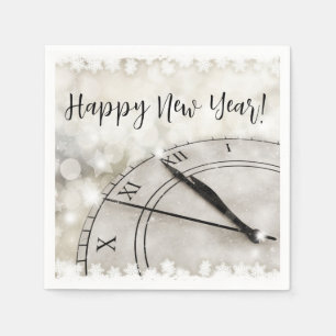 Happy New Year Clock at Midnight Napkin