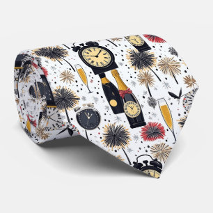 Happy New Year Clocks And Champagne Tie