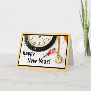 Happy New Year Clocks Holiday Card