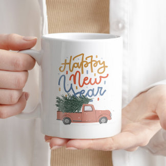 Happy New Year Coffee Tea Typography Trendy Winter Coffee Mug