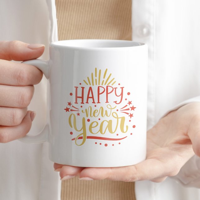 Happy New Year Coffee Tea Typography Winter Gift Coffee Mug (Creator Uploaded)
