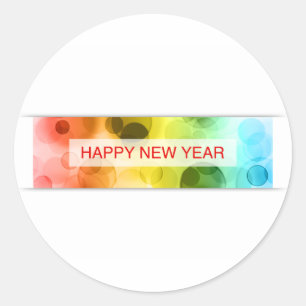 happy new year (colourful bokeh) classic round sticker