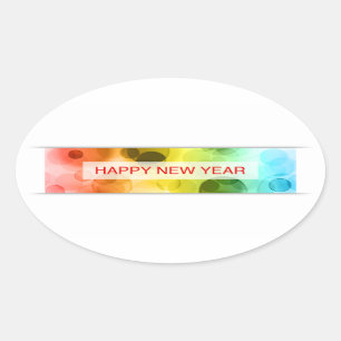 happy new year (colourful bokeh) oval sticker