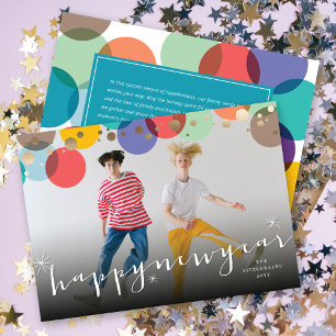 Happy New Year Colourful & Fun Confetti Dots Photo Holiday Card