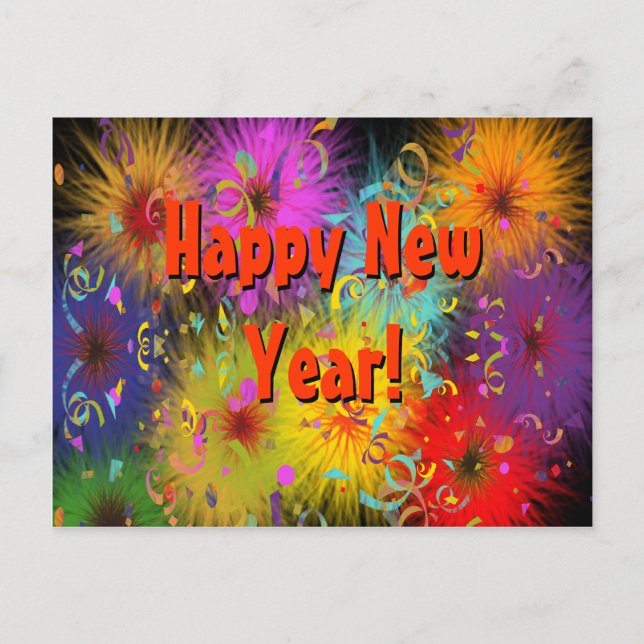 Happy New Year Colourful Fun Fuzzy Splat Confetti Postcard (Front)