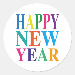 Happy New Year Colourful Typography   Classic Round Sticker