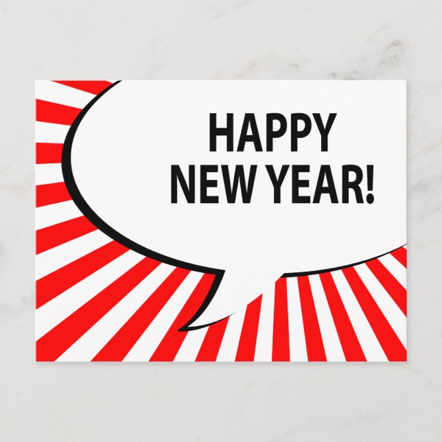 happy new year! comic bubble holiday postcard (Front)