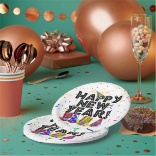 Happy New Year Confetti New Years Paper Plate