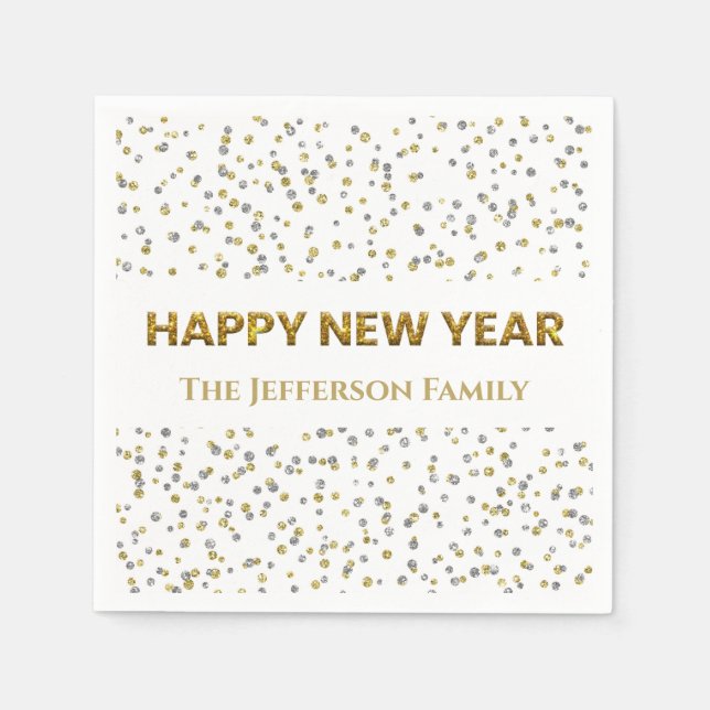 Happy New Year Confetti Paper Napkin (Front)