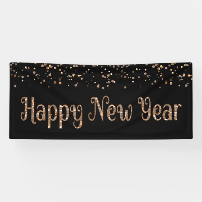 HAPPY NEW YEAR Copper Gold Confetti Banner (Horizontal)