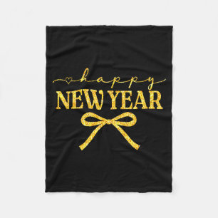 Happy New Year Coquette Bow New Year Party Family Fleece Blanket