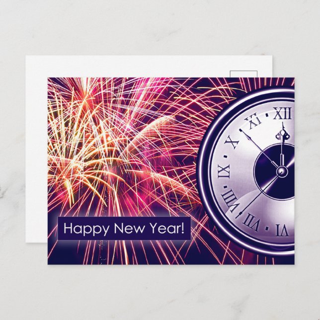 Happy New Year. Countdown and Fireworks Postcard (Front/Back)