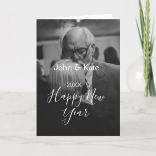 Happy new year couple photo name year black white  card