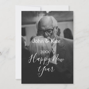 Happy new year couple photo name year black white invitation