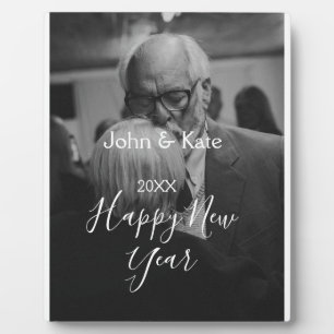 Happy new year couple photo name year black white  plaque