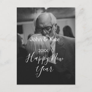 Happy new year couple photo name year black white postcard